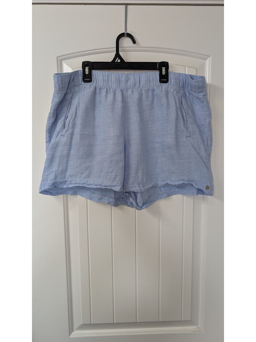 Lilly Pulitzer Lagoon Linen Women's XL Blue Pull-On Shorts Elastic Waist Pockets